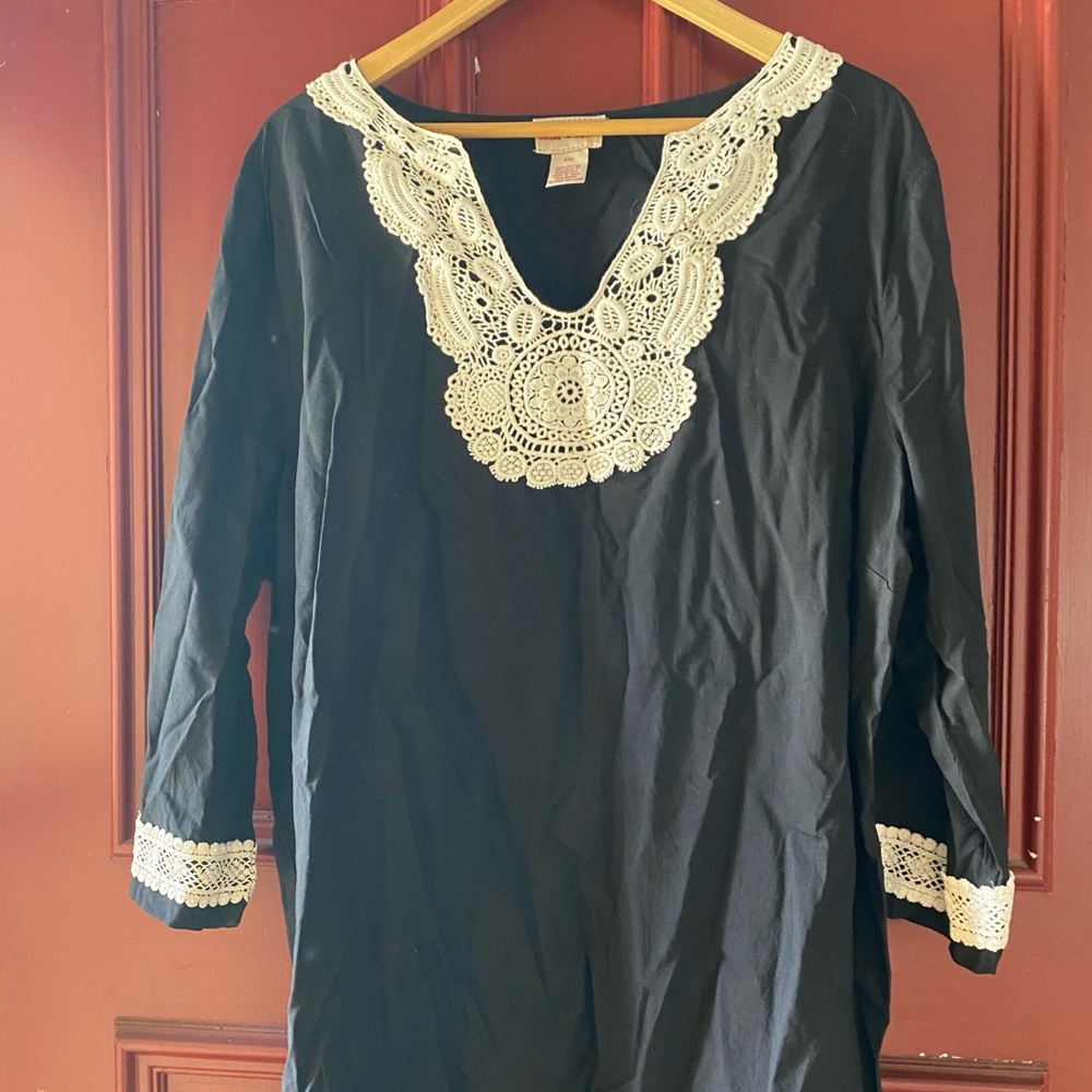 Toffee Apple Lace Detail Bodice V Beck 3/4 Length Sleeves Black Tunic Size‎ XXL